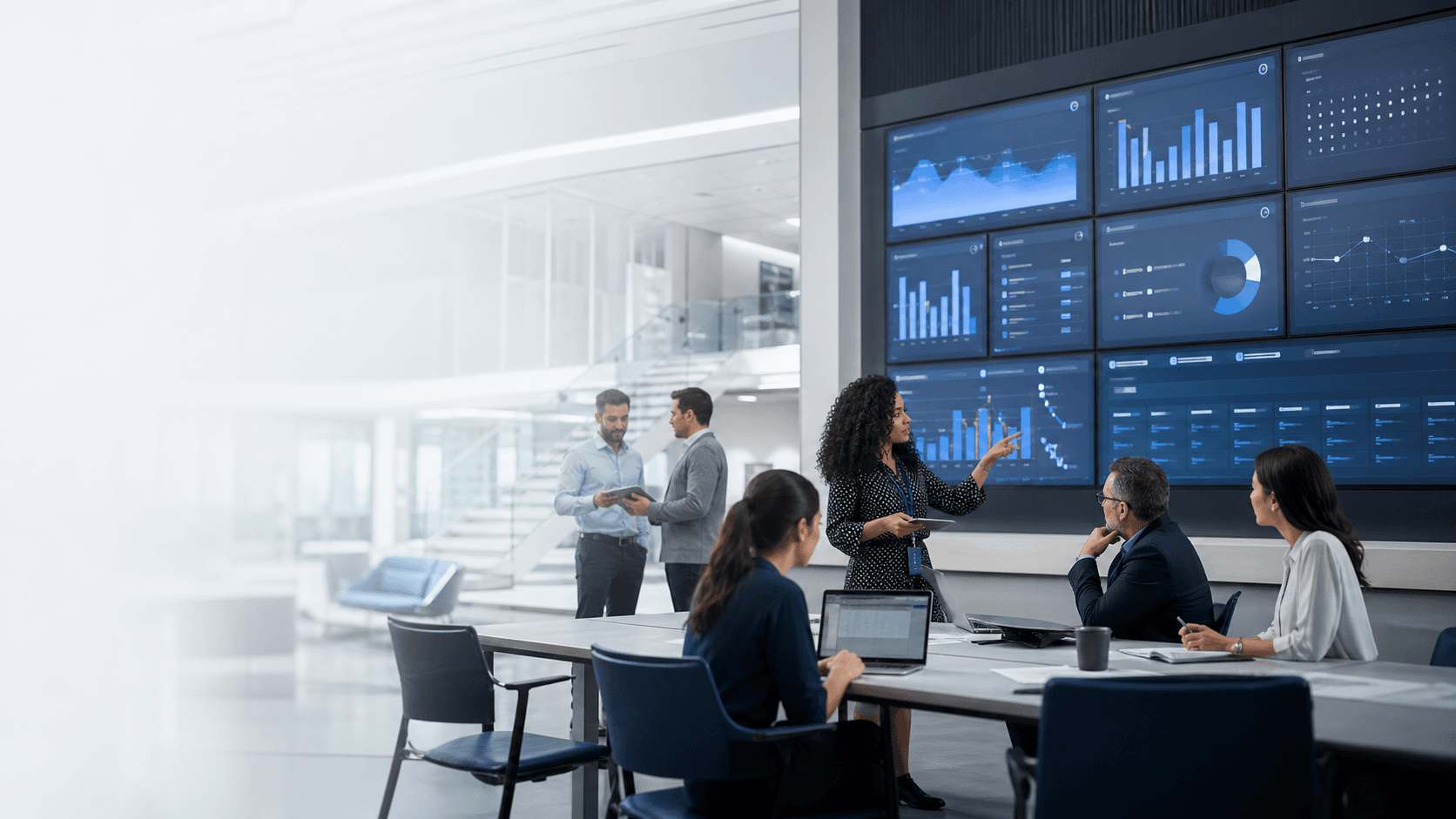 University administrators reviewing institutional operations through a connected education ERP platform