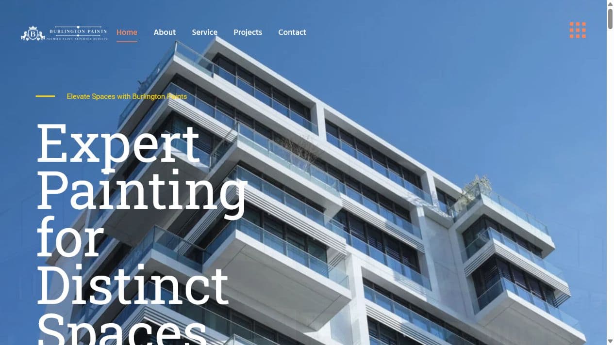 Burlington Paints website showcasing residential, commercial and industrial painting services